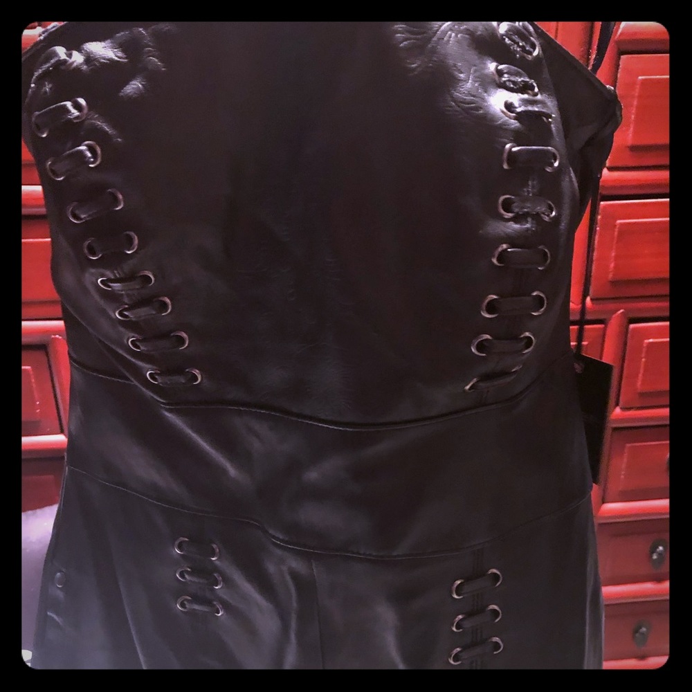 Strapless leather romper- Bebe